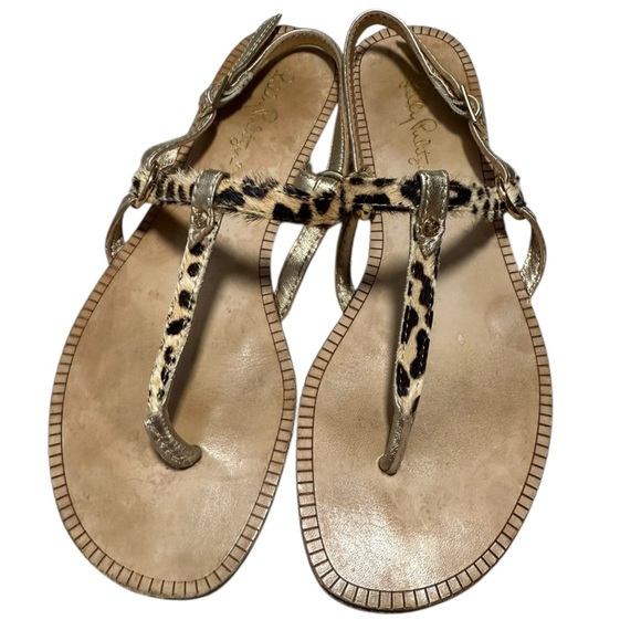 Lily Pulitzer Cheetah Print Gladiator Sandals – Gold Trim, Size 7 - Picture 2 of 4